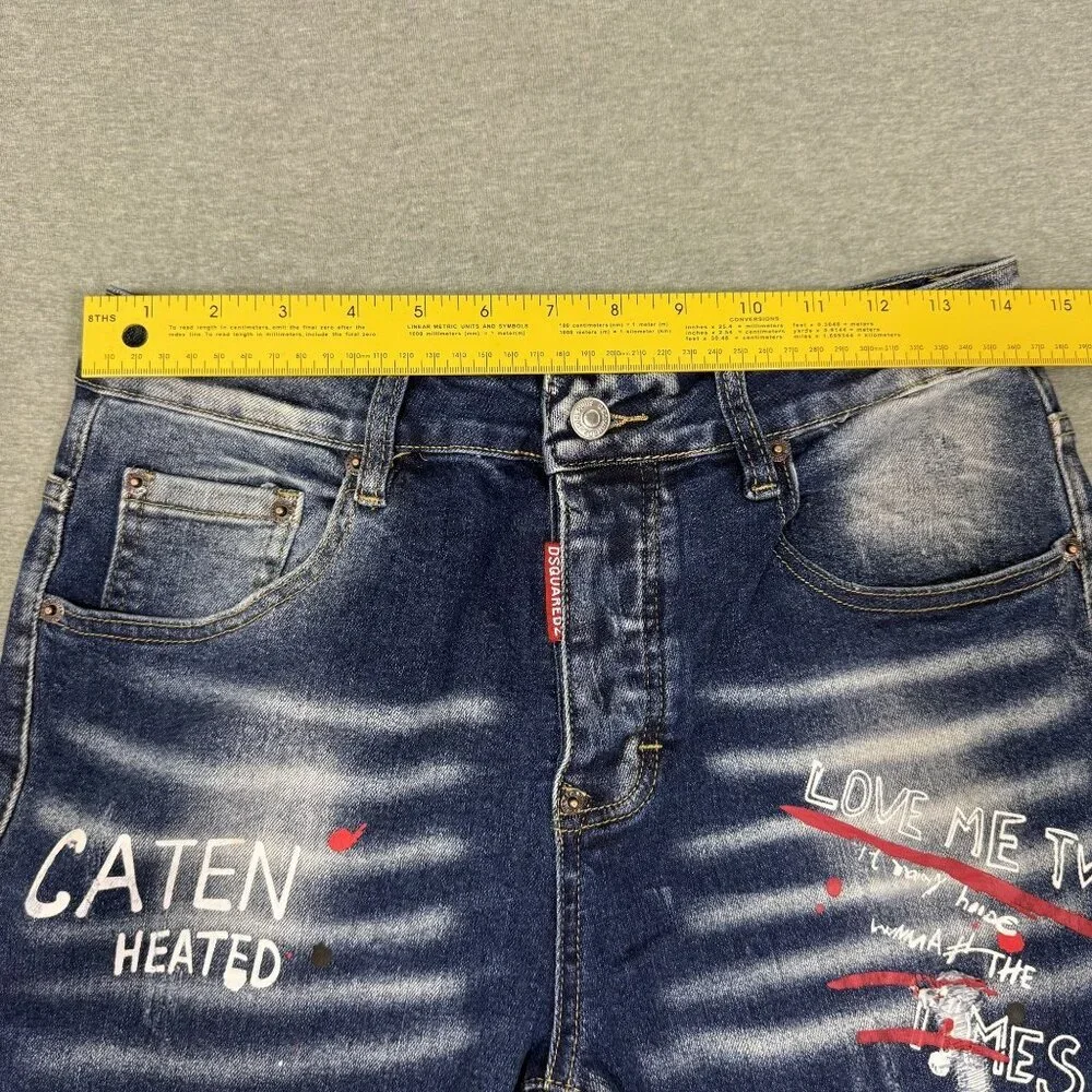 DSQUARED2 Icon All Over Print Jean Slim Distressed Paint Splatter  Mens Sz 30X28 - Picture 9 of 9